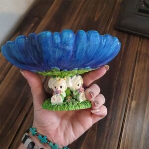 Hand Painted Easter Bunny‎ Floral Ceramic Pedestal Candy Dish Decorative Basket